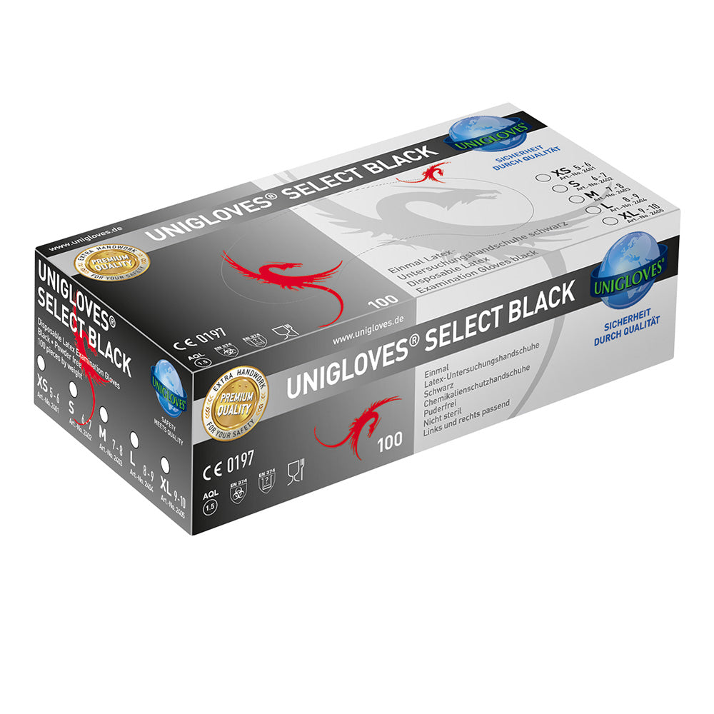 Unigloves SELECT BLACK Latexhandschuhe - VE 10 Boxen á 100 Stück
